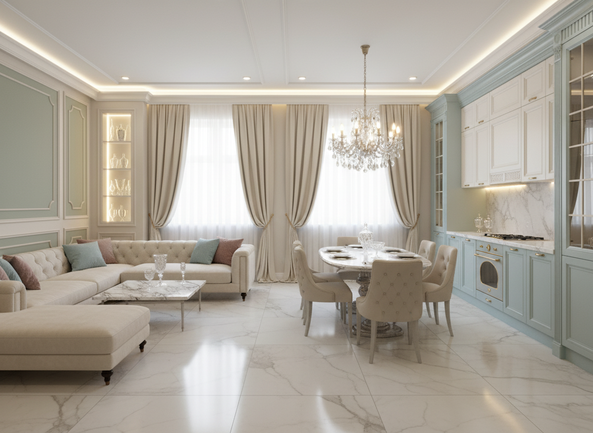 Дизайн кухни в стиле Классика — фото интерьера от нейросети RoomGPT