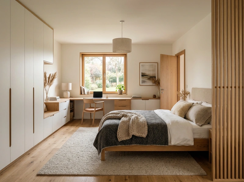 Дизайн спальни в стиле Хюгге — фото интерьера от нейросети RoomGPT