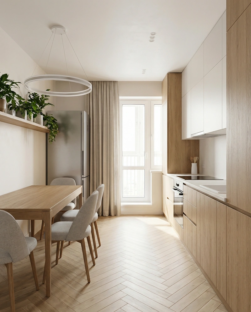 Дизайн кухни в стиле Сканди — фото интерьера от нейросети RoomGPT