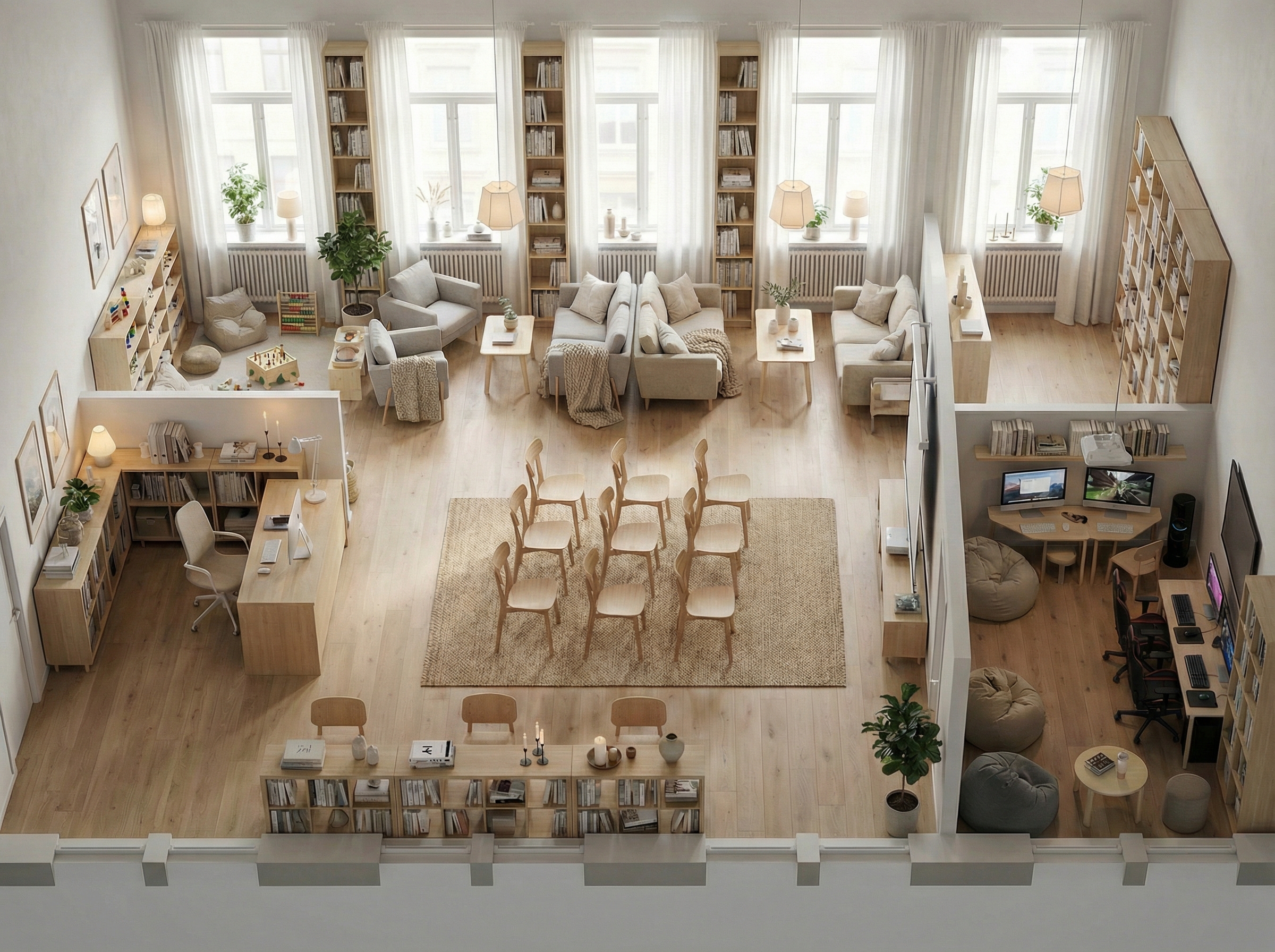 Дизайн гостиной в стиле Хюгге — фото интерьера от нейросети RoomGPT