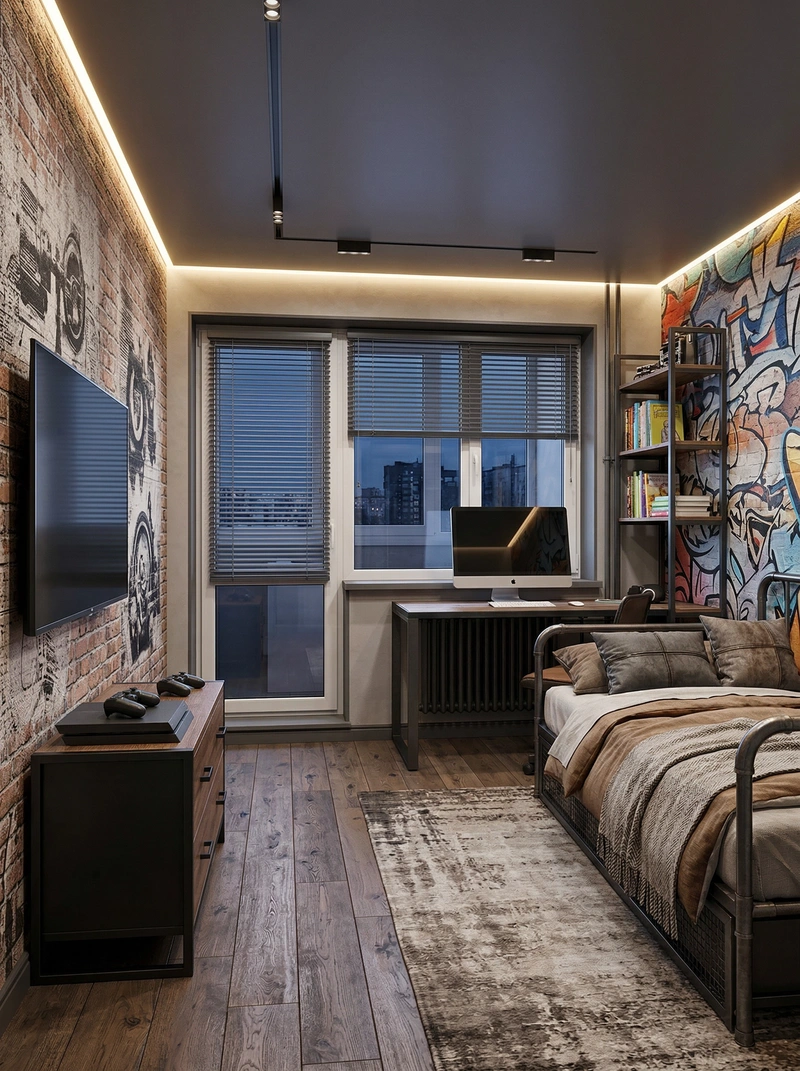 Дизайн интерьера в стиле Лофт — Детская от нейросети RoomGPT