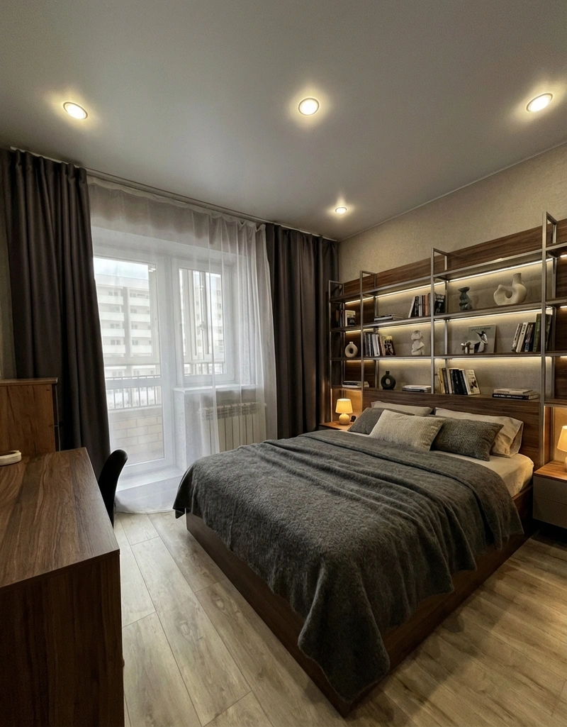 Дизайн интерьера в стиле Контемпорари — Спальня от нейросети RoomGPT