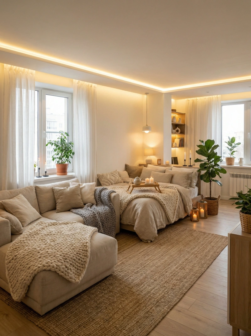 Дизайн интерьера в стиле Хюгге — Гостиная от нейросети RoomGPT