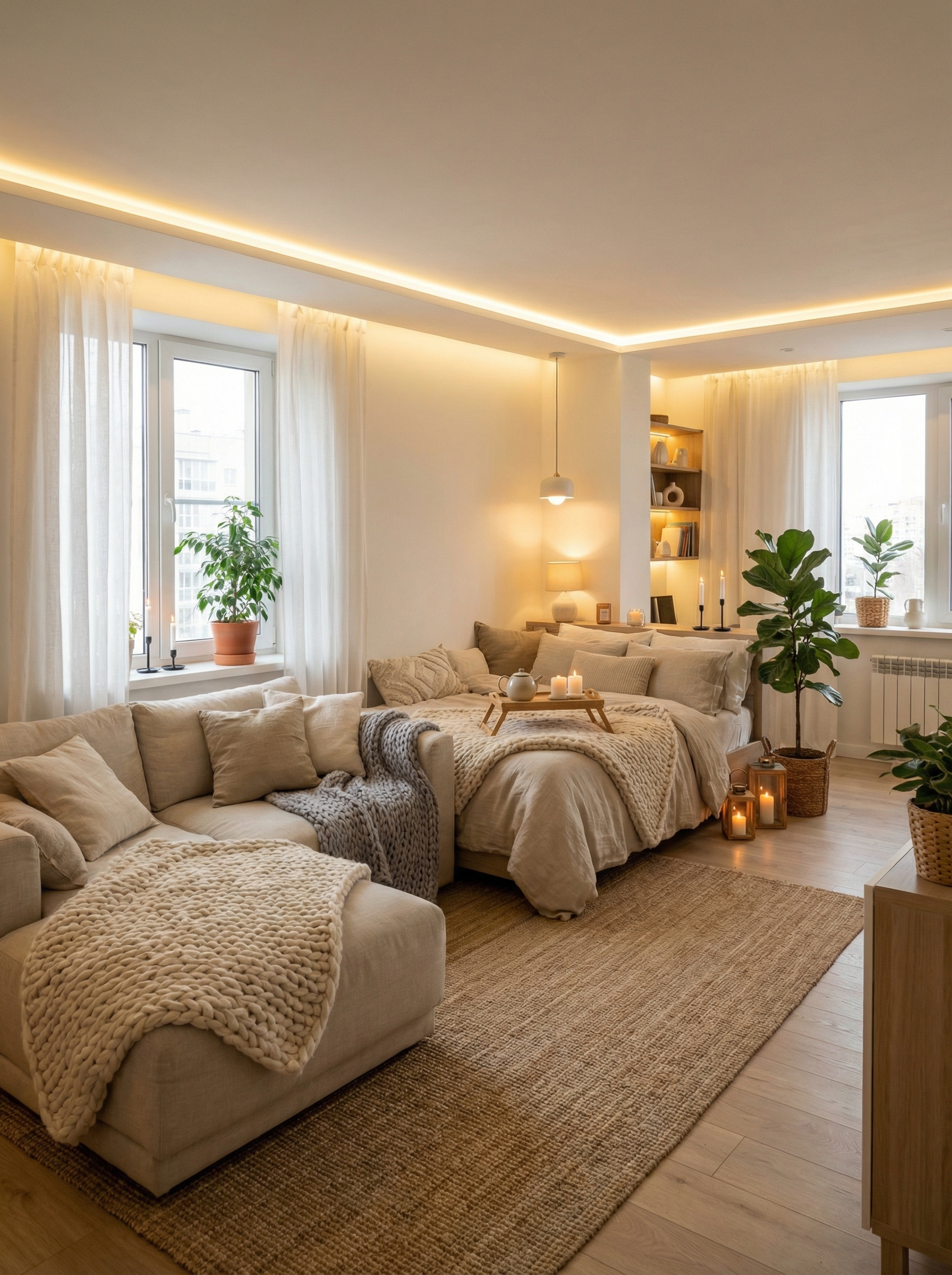 Дизайн гостиной в стиле Хюгге — фото интерьера от нейросети RoomGPT