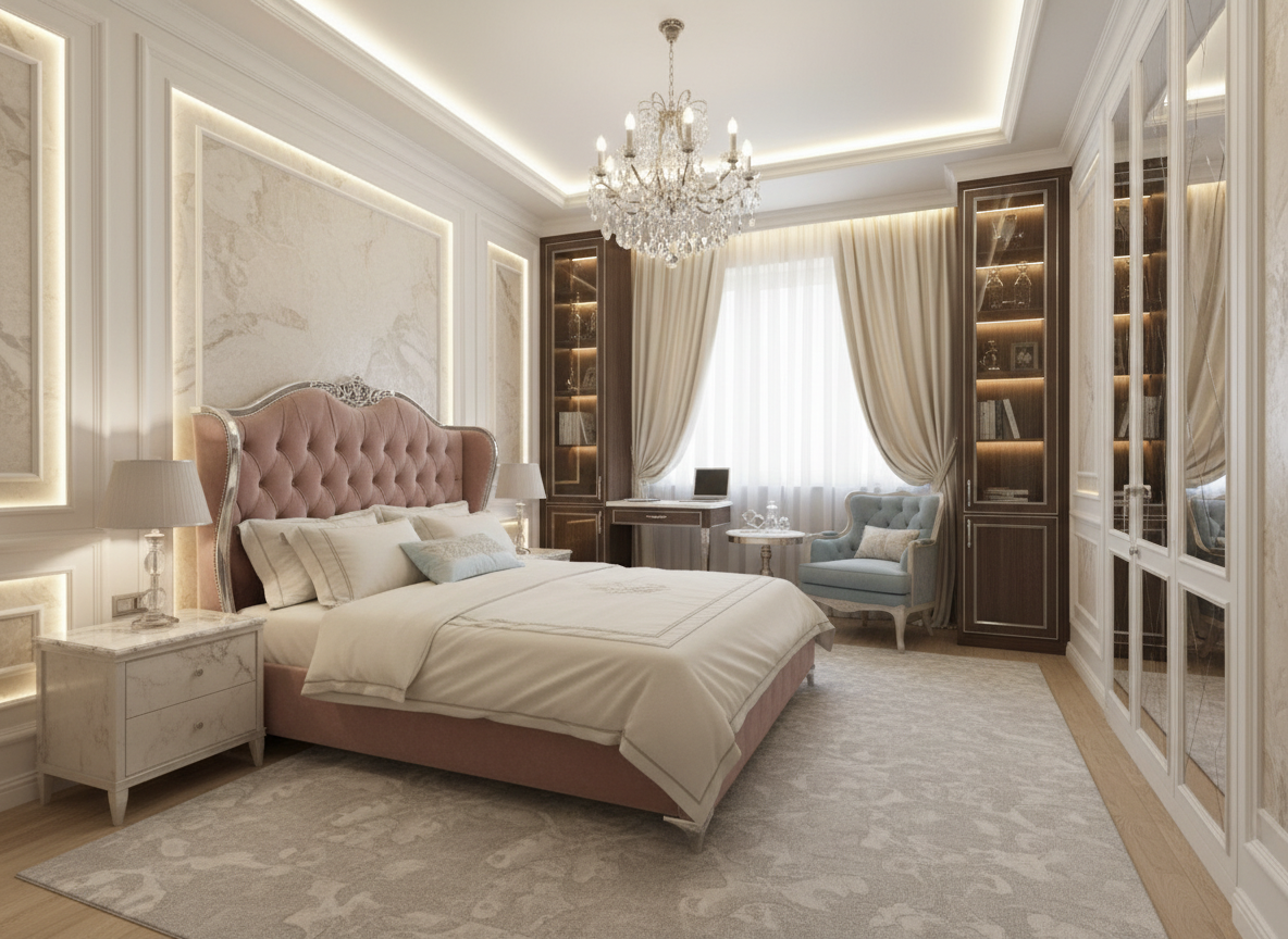 Дизайн спальни в стиле Классика — фото интерьера от нейросети RoomGPT