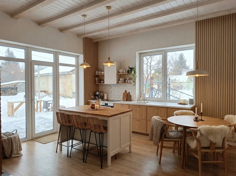 Дизайн кухни в стиле Хюгге — фото интерьера от нейросети RoomGPT