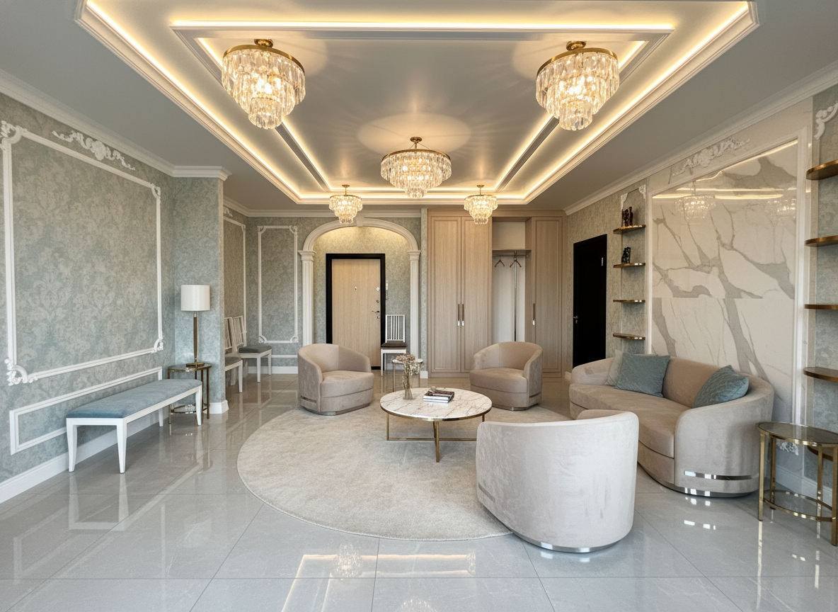 Дизайн гостиной в стиле Неоклассика — фото интерьера от нейросети RoomGPT