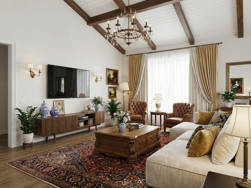 Дизайн интерьера в стиле Классика — Гостиная от нейросети RoomGPT