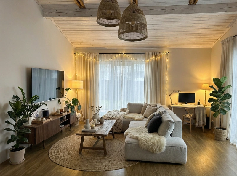 Дизайн интерьера в стиле Хюгге — Гостиная от нейросети RoomGPT