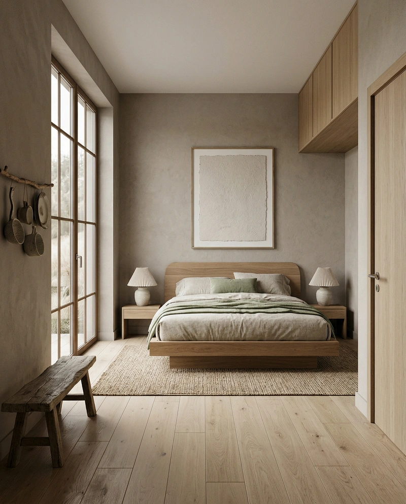 Дизайн спальни в стиле Japandi — фото интерьера от нейросети RoomGPT