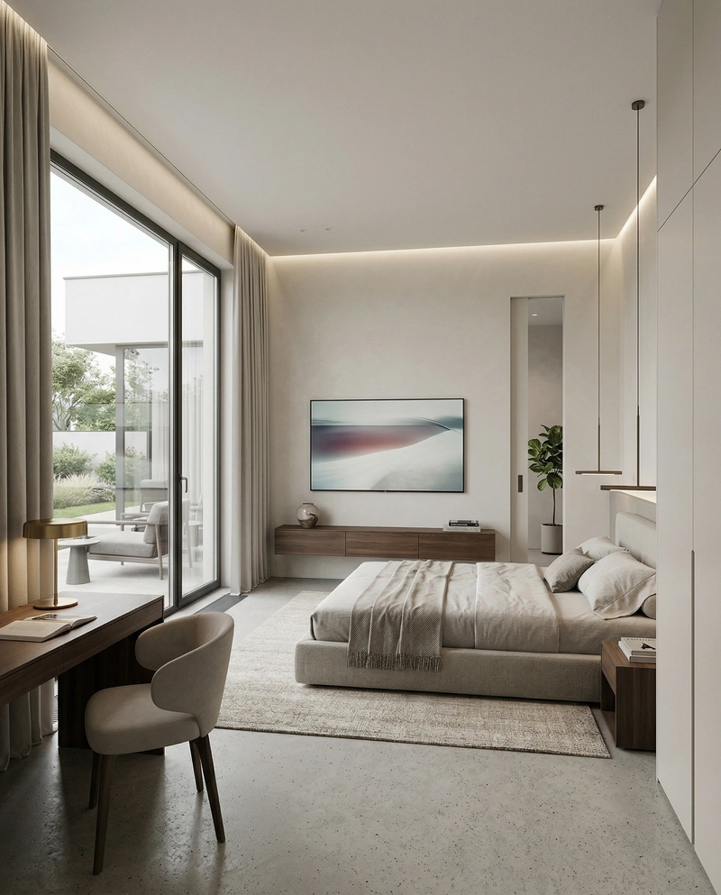 Дизайн спальни в стиле Минимализм — фото интерьера от нейросети RoomGPT