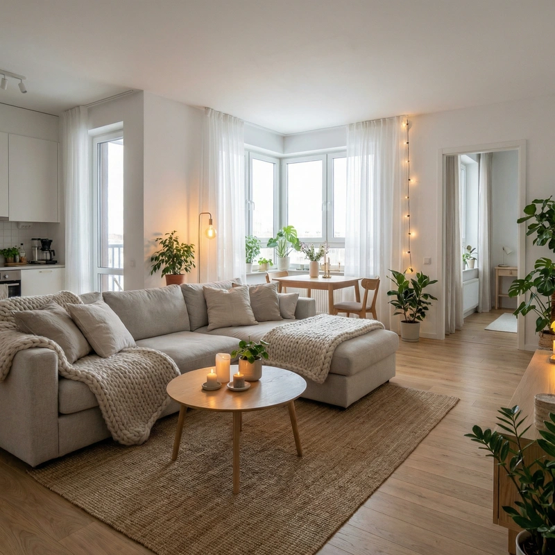 Дизайн интерьера в стиле Хюгге — Гостиная от нейросети RoomGPT