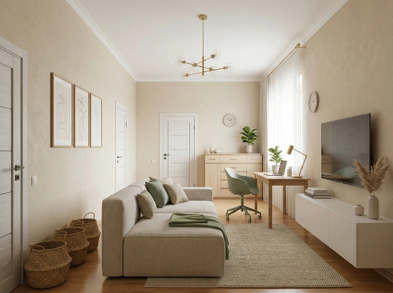 Дизайн гостиной в стиле Сканди — фото интерьера от нейросети RoomGPT