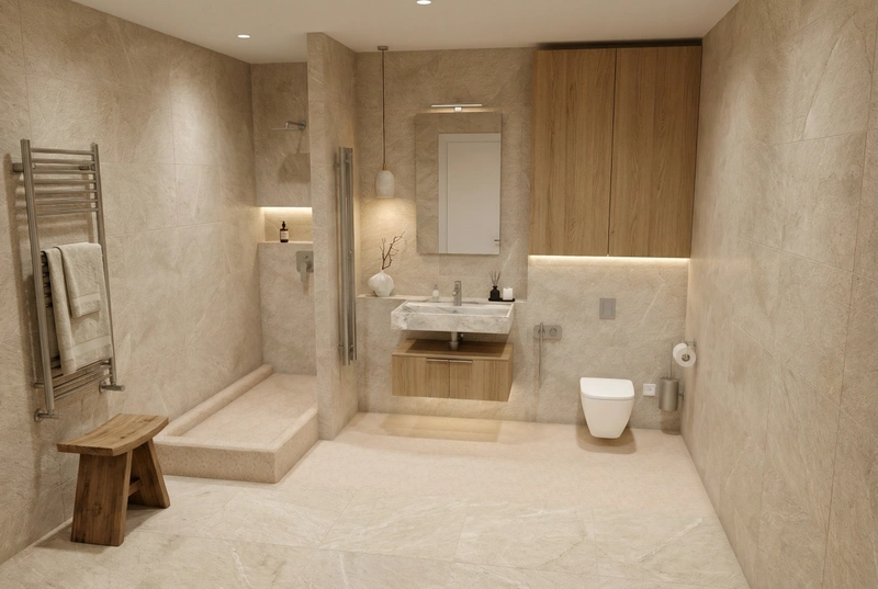 Дизайн ванной в стиле Japandi — фото интерьера от нейросети RoomGPT