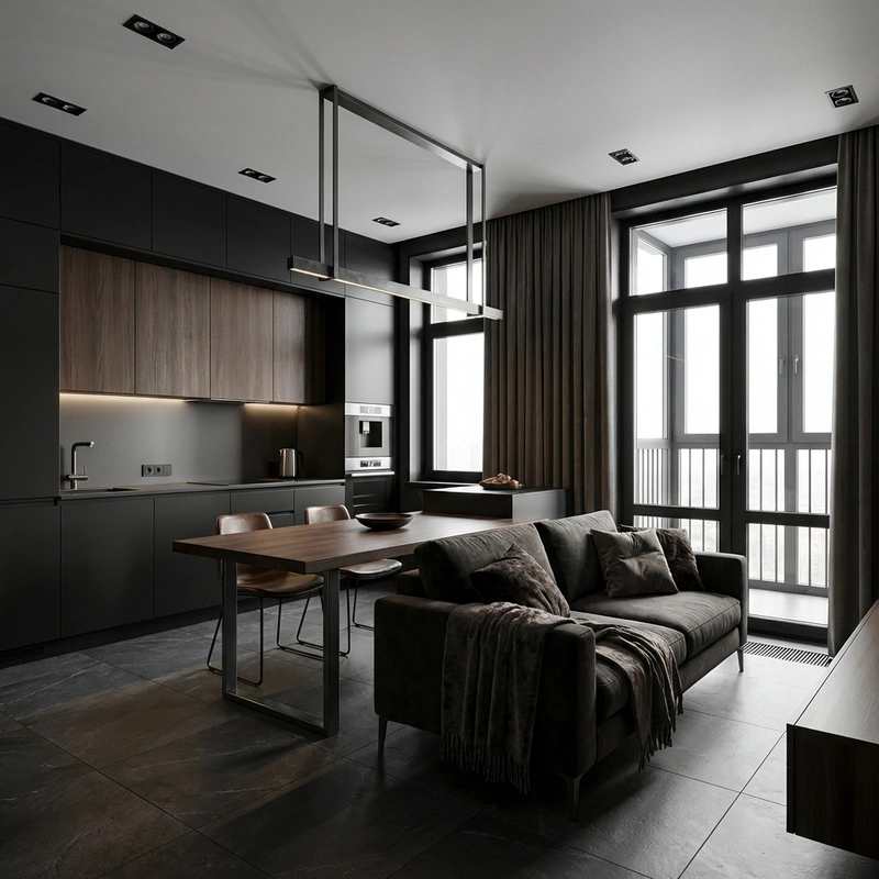 Дизайн интерьера в стиле Блэктэк — Кухня от нейросети RoomGPT