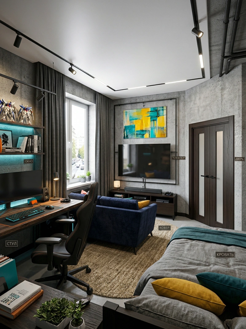 Дизайн гостиной в стиле Лофт — фото интерьера от нейросети RoomGPT