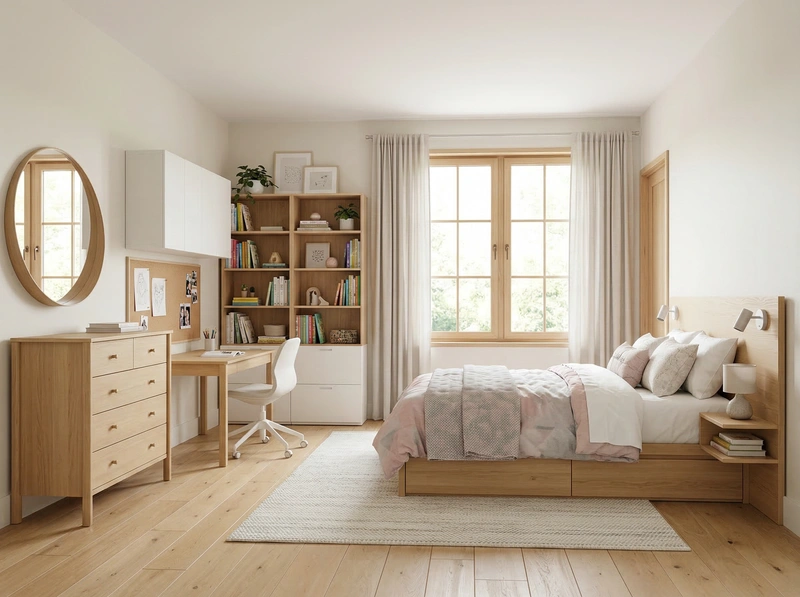 Дизайн спальни в стиле Сканди — фото интерьера от нейросети RoomGPT