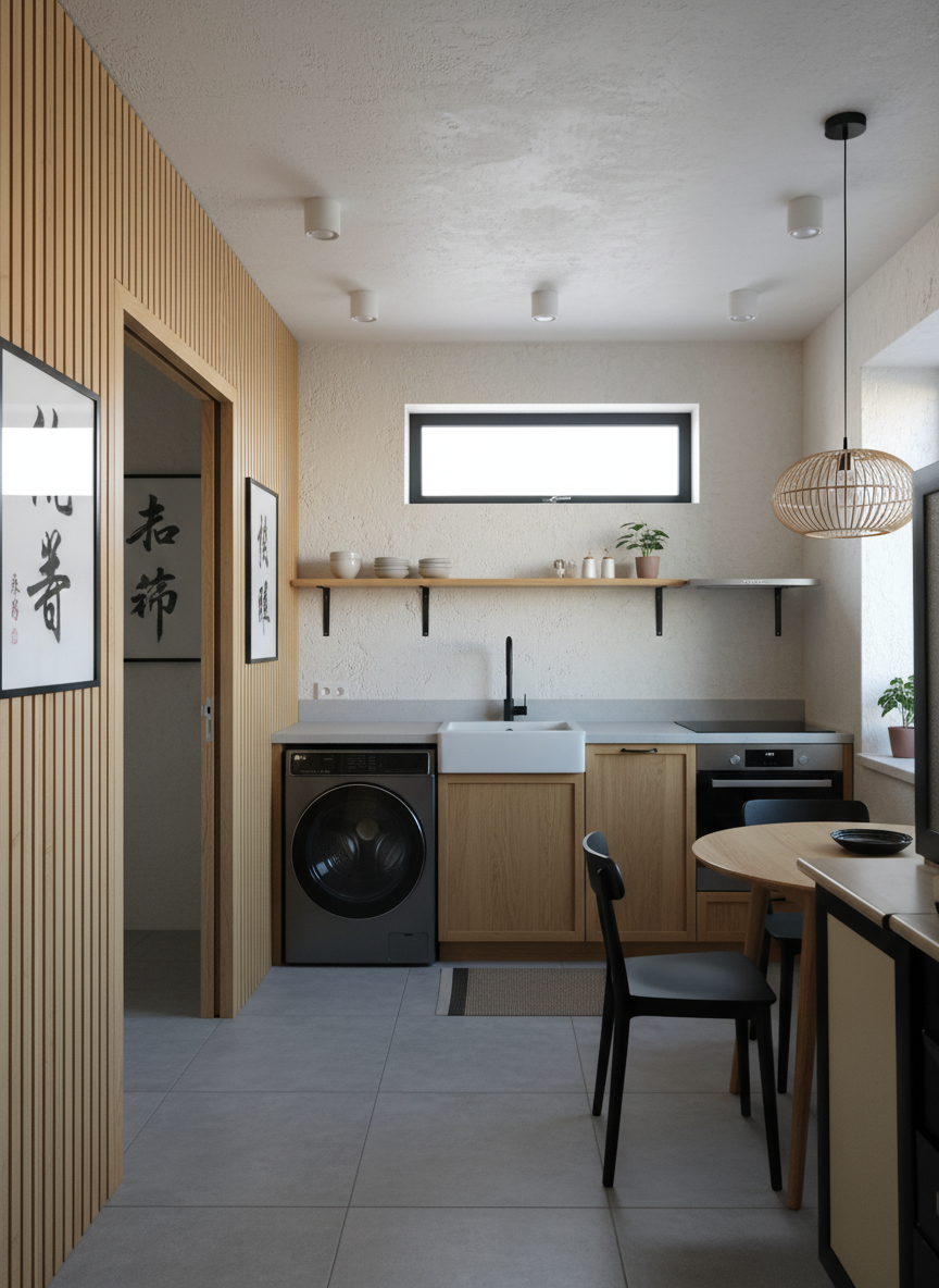 Дизайн кухни в стиле Japandi — фото интерьера от нейросети RoomGPT