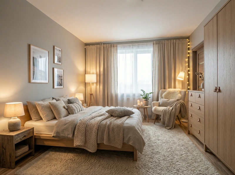 Дизайн интерьера в стиле Хюгге — Спальня от нейросети RoomGPT