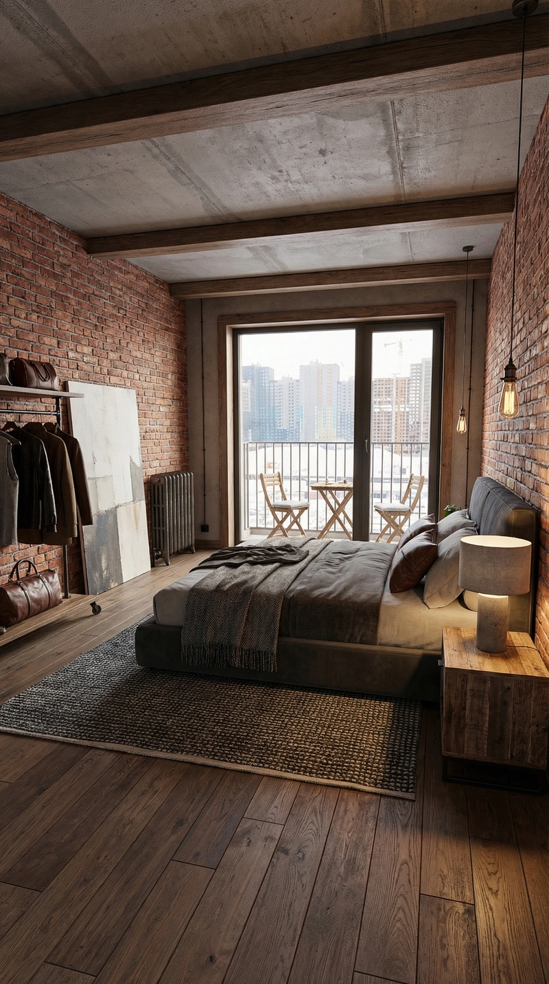 Дизайн интерьера в стиле Лофт — Спальня от нейросети RoomGPT