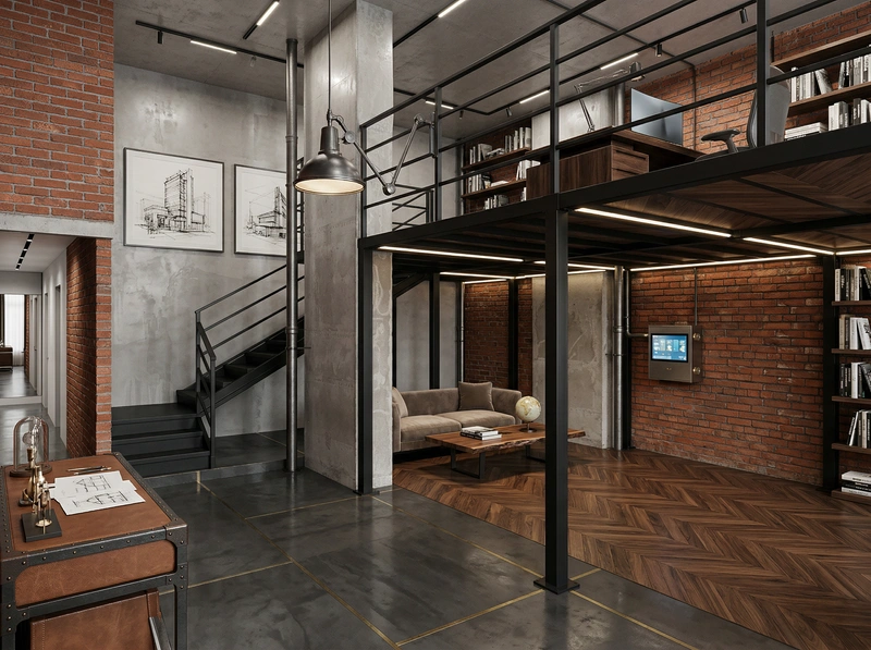 Дизайн интерьера в стиле Лофт — Кабинет от нейросети RoomGPT
