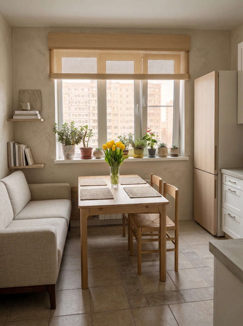 Дизайн кухни в стиле Japandi — фото интерьера от нейросети RoomGPT