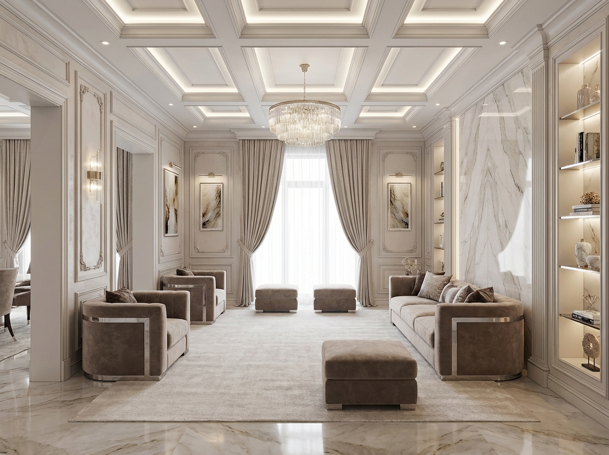 Дизайн гостиной в стиле Классика — фото интерьера от нейросети RoomGPT