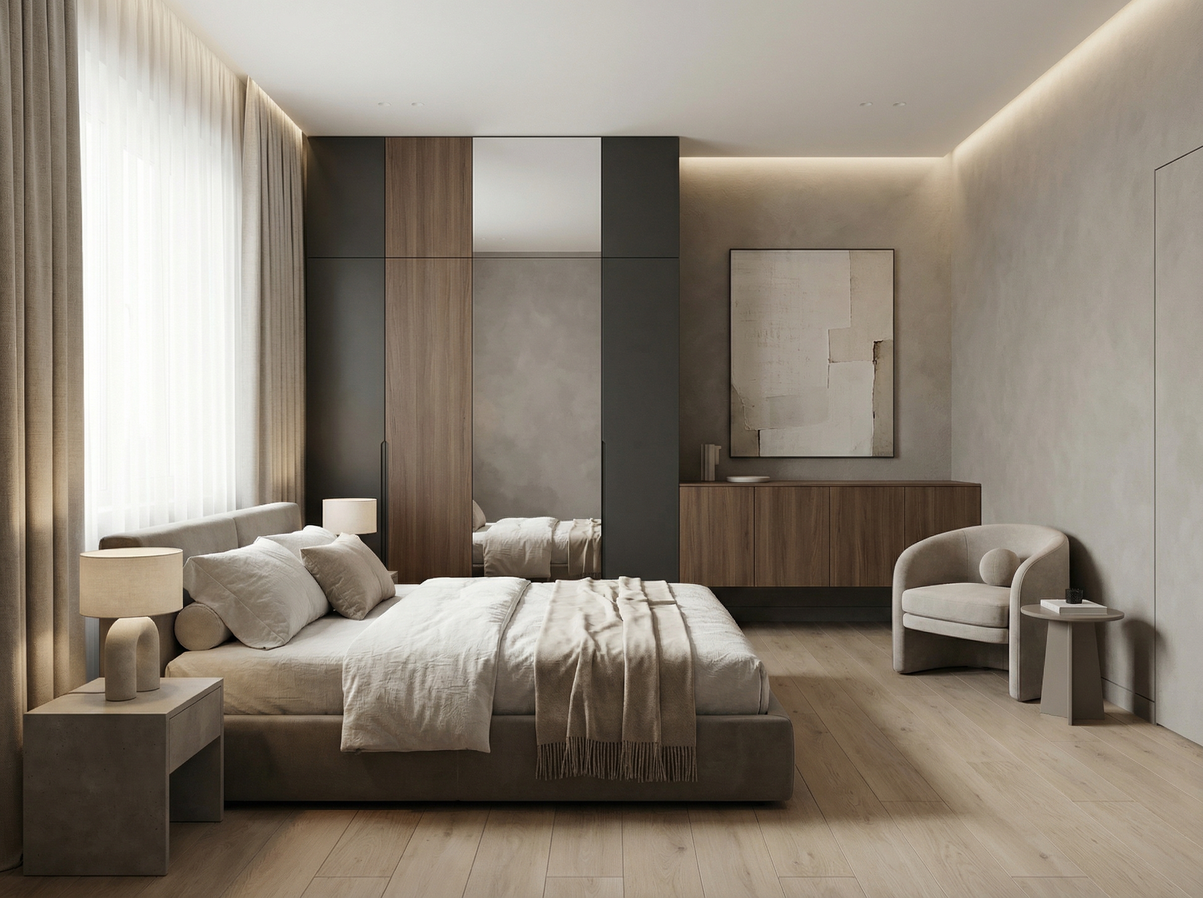 Дизайн спальни в стиле Минимализм — фото интерьера от нейросети RoomGPT