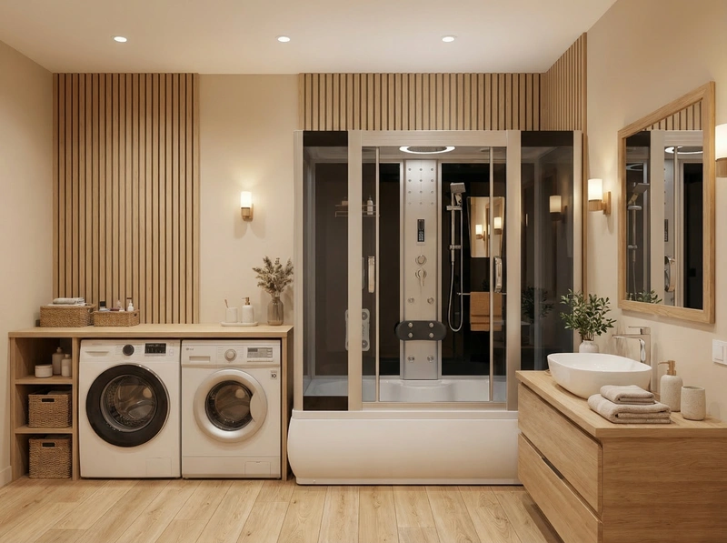 Дизайн ванной в стиле Хюгге — фото интерьера от нейросети RoomGPT