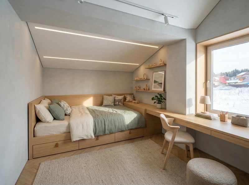 Дизайн детской в стиле Сканди — фото интерьера от нейросети RoomGPT