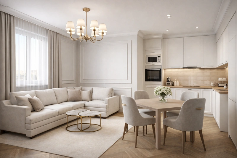 Дизайн интерьера в стиле Классика — Гостиная от нейросети RoomGPT