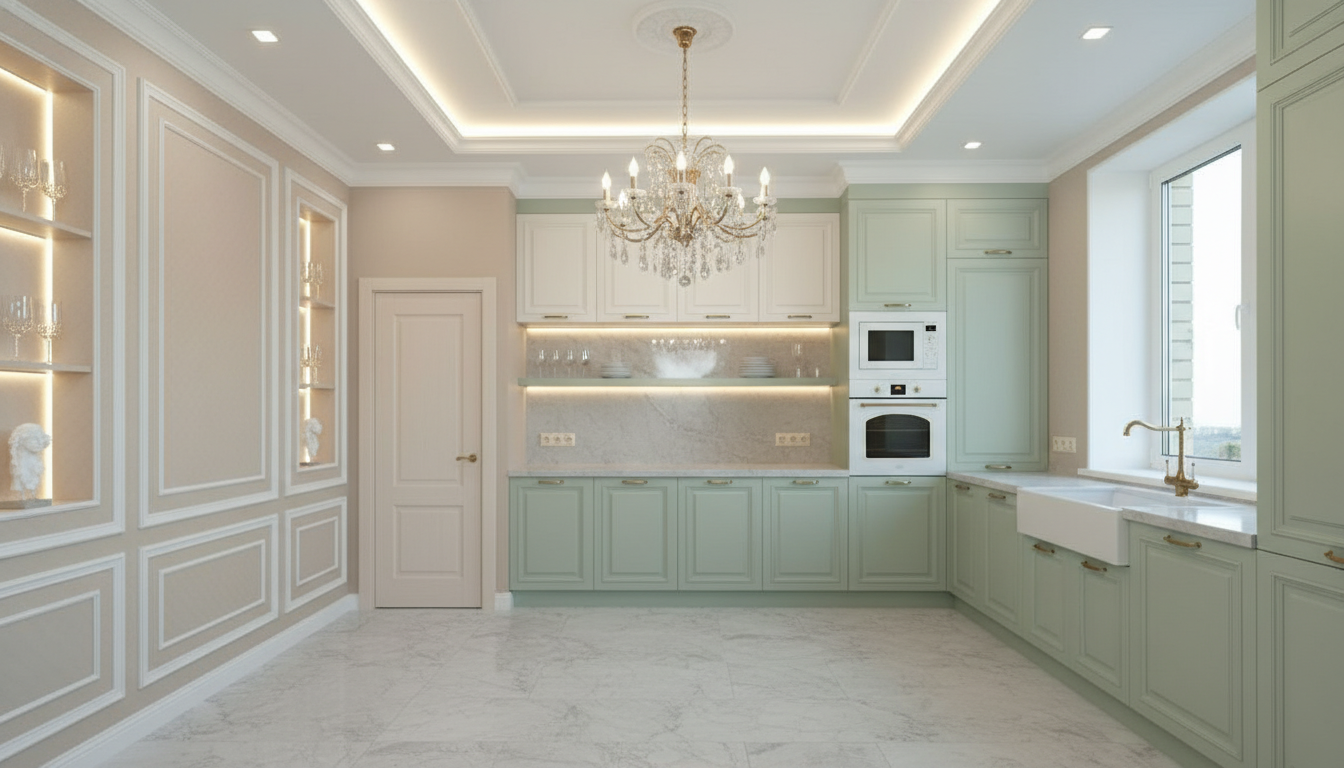 Дизайн кухни в стиле Классика — фото интерьера от нейросети RoomGPT