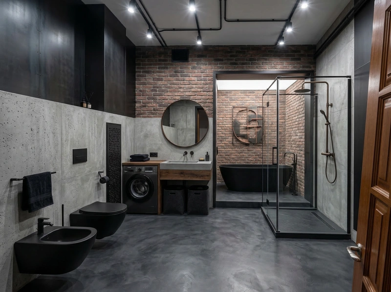 Дизайн ванной в стиле Лофт — фото интерьера от нейросети RoomGPT
