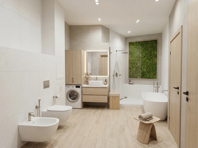 Дизайн ванной в стиле Сканди — фото интерьера от нейросети RoomGPT