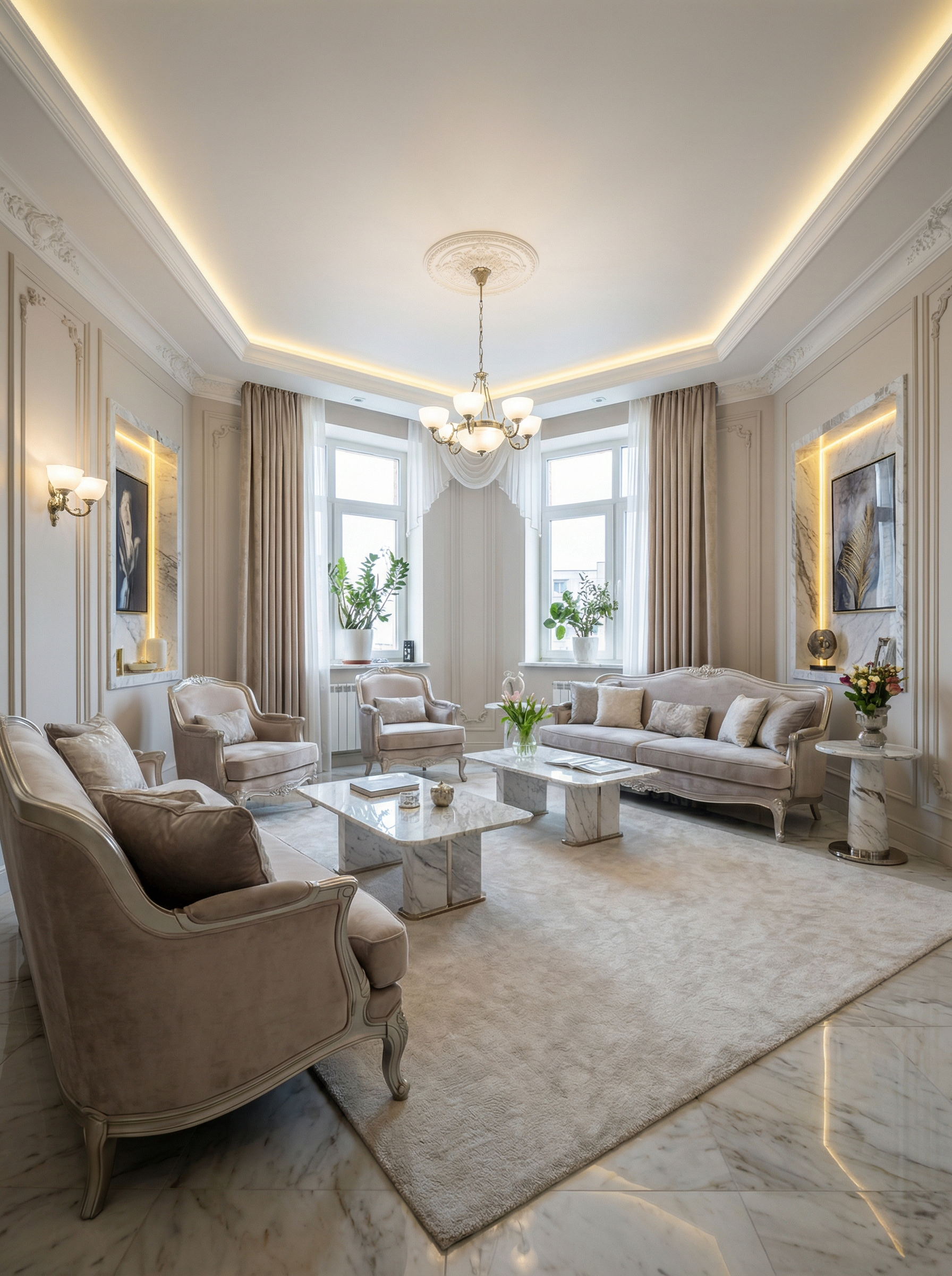 Дизайн гостиной в стиле Классика — фото интерьера от нейросети RoomGPT