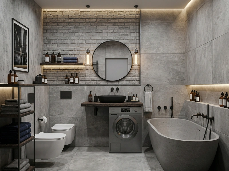 Дизайн ванной в стиле Лофт — фото интерьера от нейросети RoomGPT