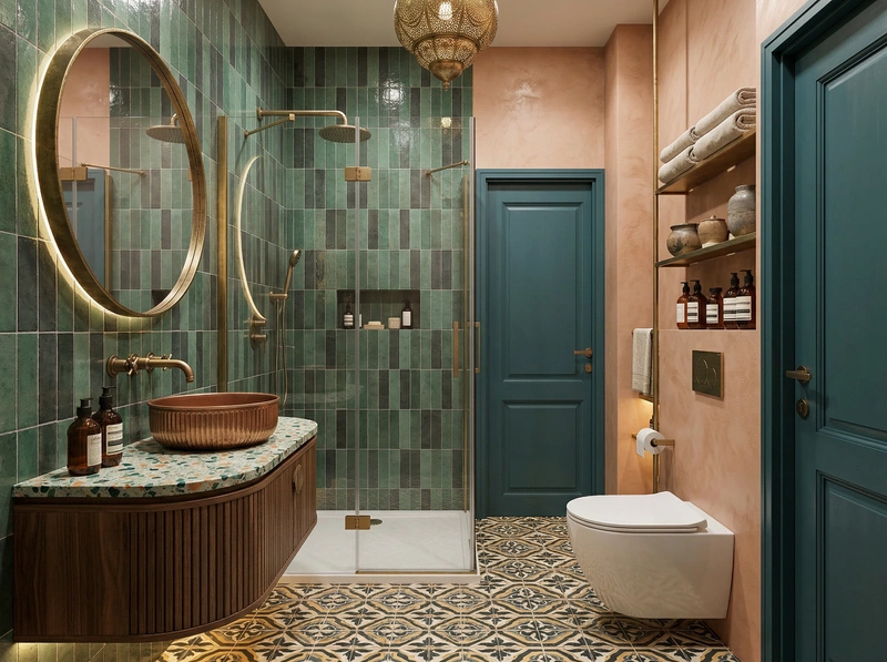 Дизайн интерьера в стиле Эклектика — Ванная от нейросети RoomGPT