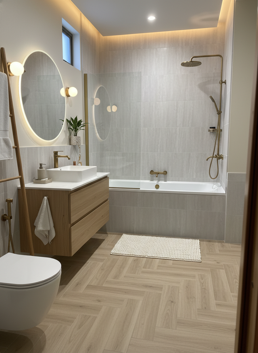 Дизайн ванной в стиле Japandi — фото интерьера от нейросети RoomGPT