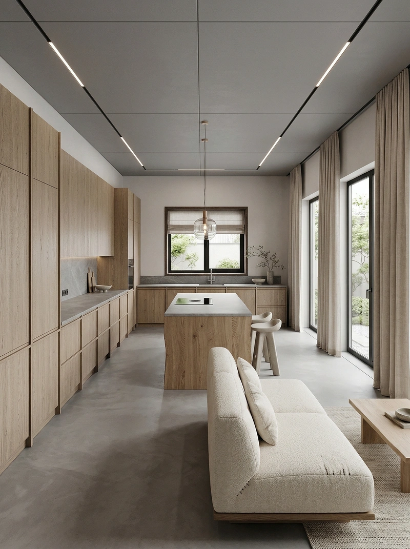 Дизайн кухни в стиле Japandi — фото интерьера от нейросети RoomGPT