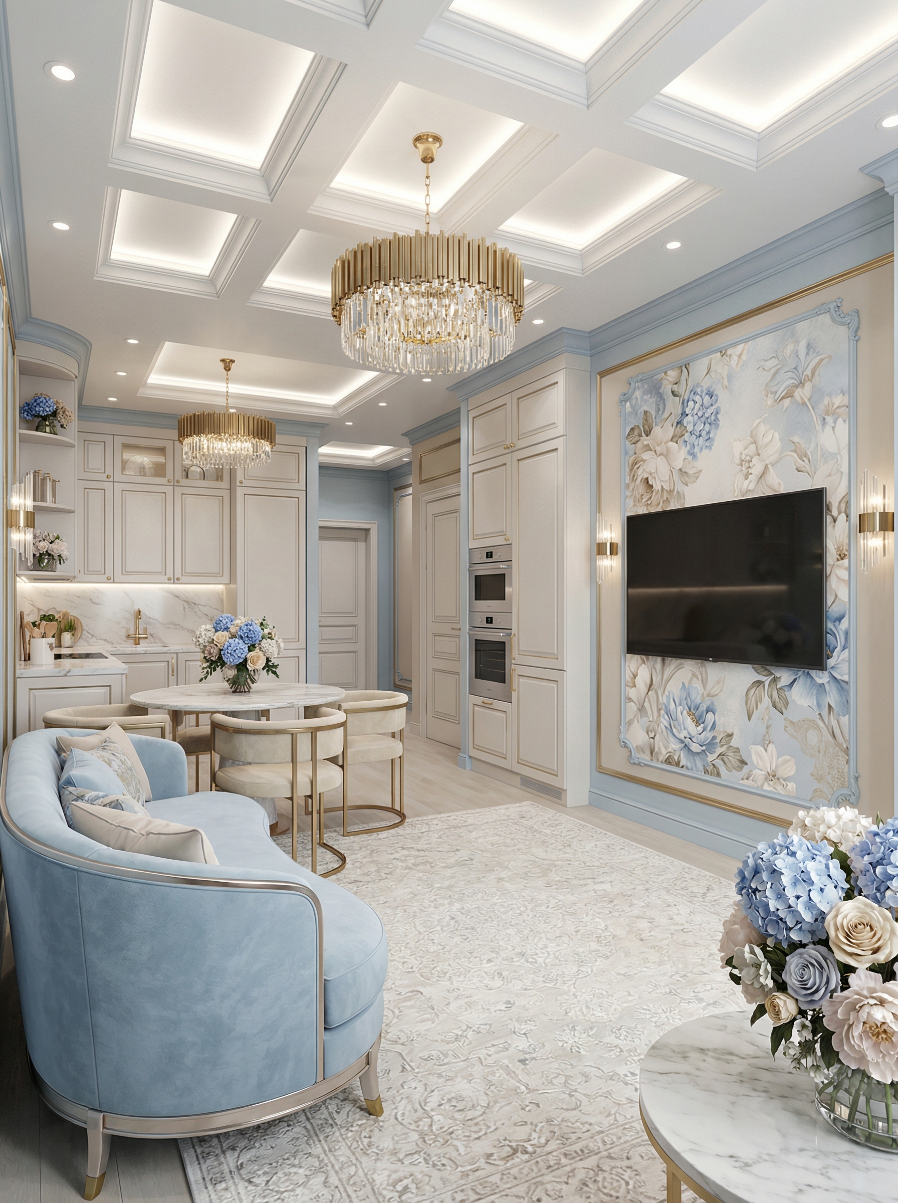 Дизайн гостиной в стиле Неоклассика — фото интерьера от нейросети RoomGPT