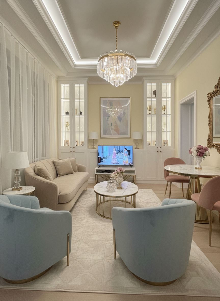 Дизайн гостиной в стиле Неоклассика — фото интерьера от нейросети RoomGPT