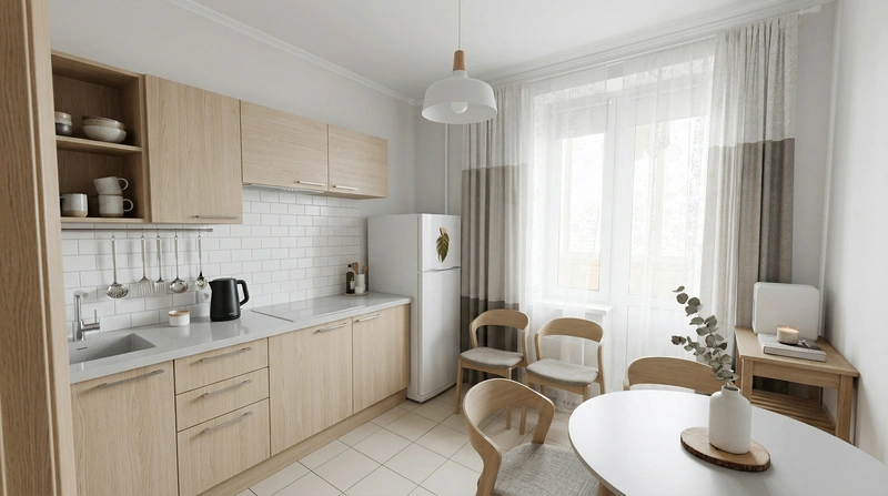 Дизайн интерьера в стиле Сканди — Кухня от нейросети RoomGPT