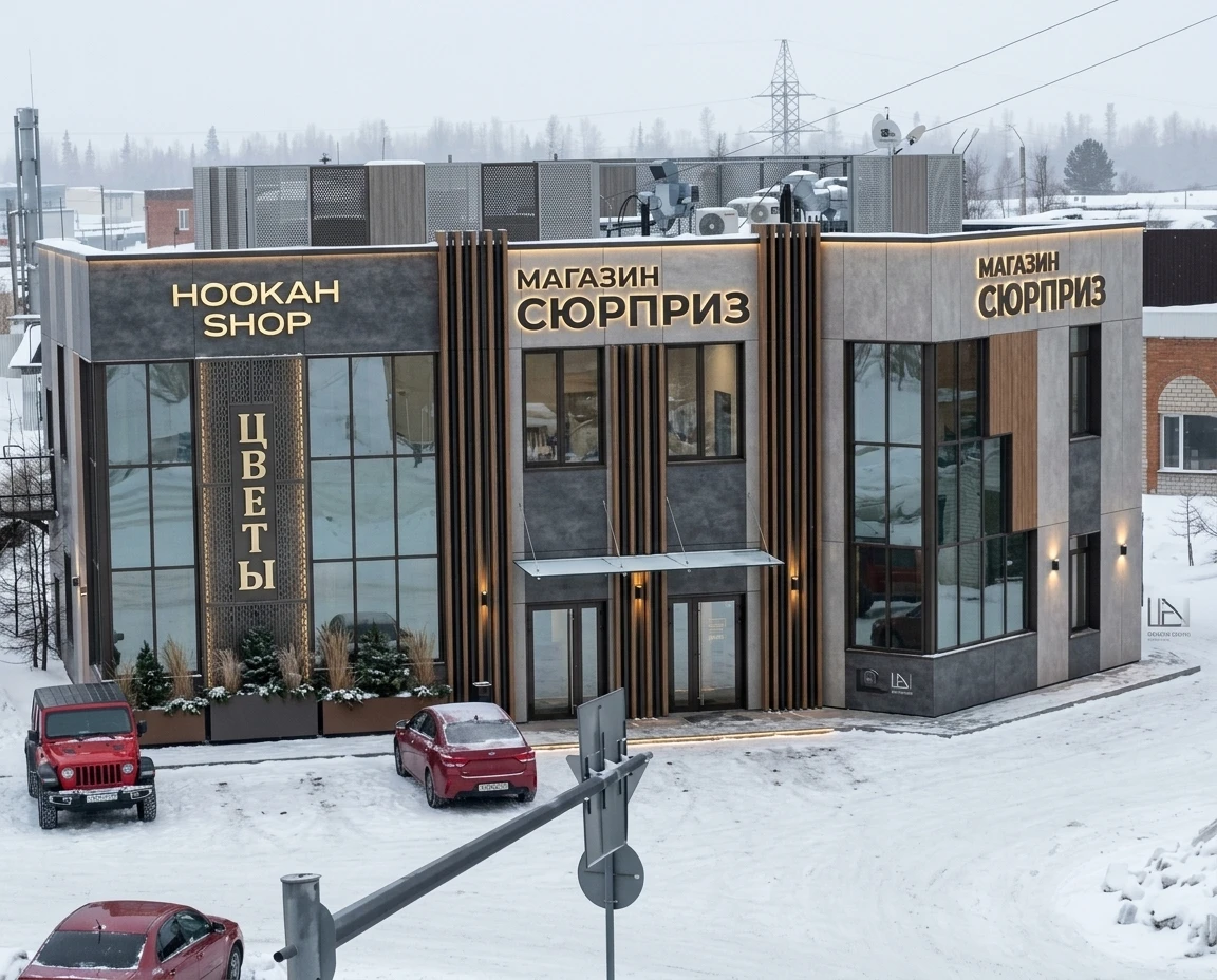 Дизайн фасада в стиле Контемпорари — фото фасада от нейросети RoomGPT
