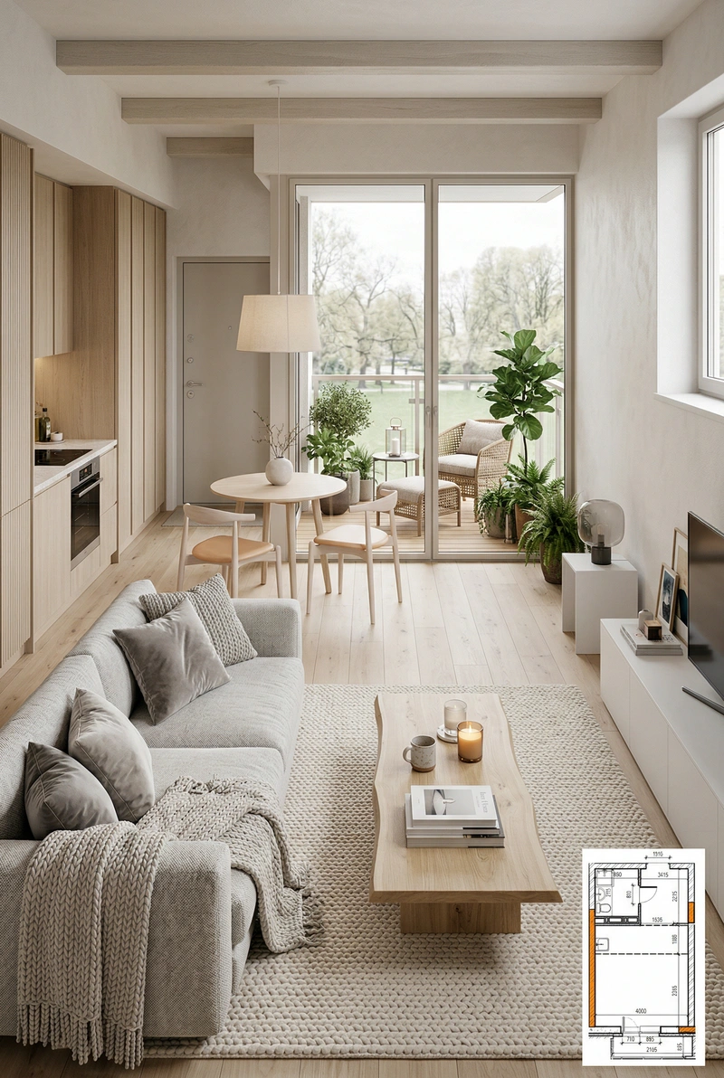 Дизайн интерьера в стиле Хюгге — Гостиная от нейросети RoomGPT