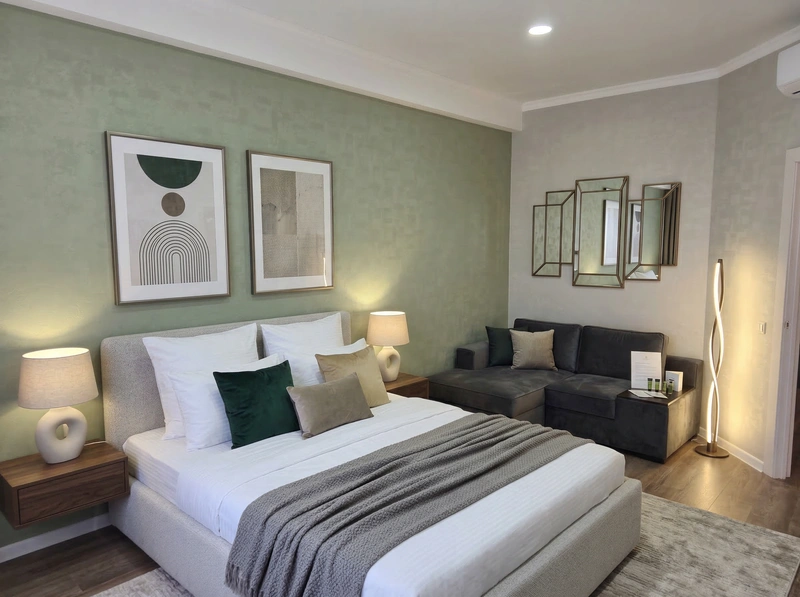 Дизайн спальни в стиле Контемпорари — фото интерьера от нейросети RoomGPT