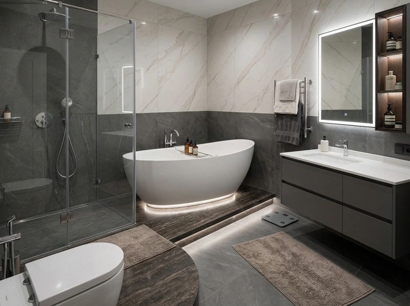 Дизайн ванной в стиле Контемпорари — фото интерьера от нейросети RoomGPT