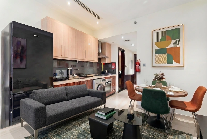 Дизайн интерьера в стиле Контемпорари — Гостиная от нейросети RoomGPT