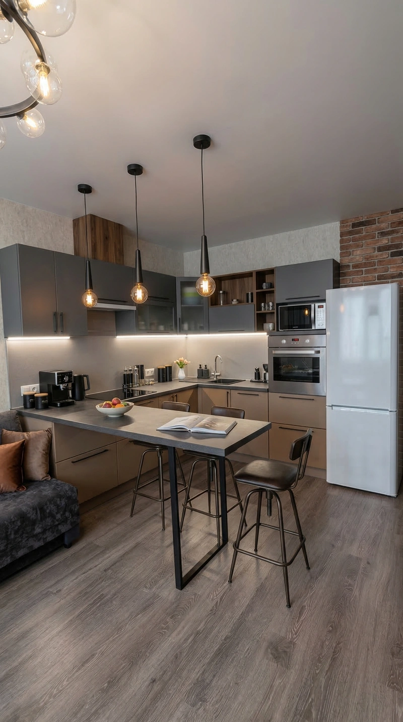 Дизайн кухни в стиле Лофт — фото интерьера от нейросети RoomGPT