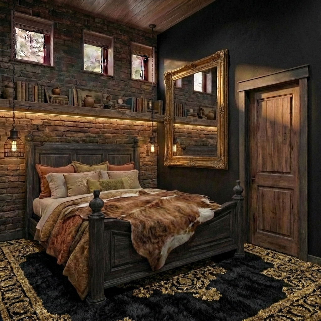 Дизайн спальни в стиле Блэктэк — фото интерьера от нейросети RoomGPT