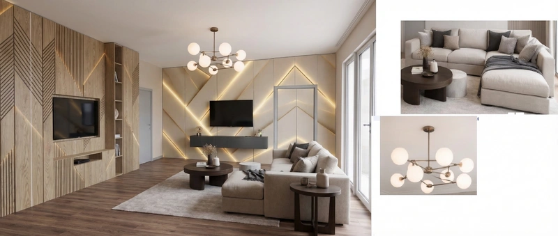 Дизайн интерьера в стиле Контемпорари — Гостиная от нейросети RoomGPT